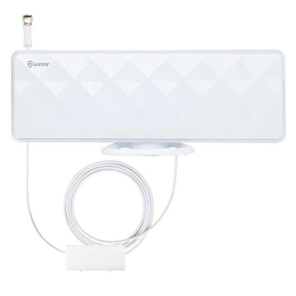 Antop Antop AT-201B Piano White Flat-Panel TV Antenna with Inline Smart Pass Amplifier; 40 & 50 Mile Range - 4K UHD Ready AT-201B